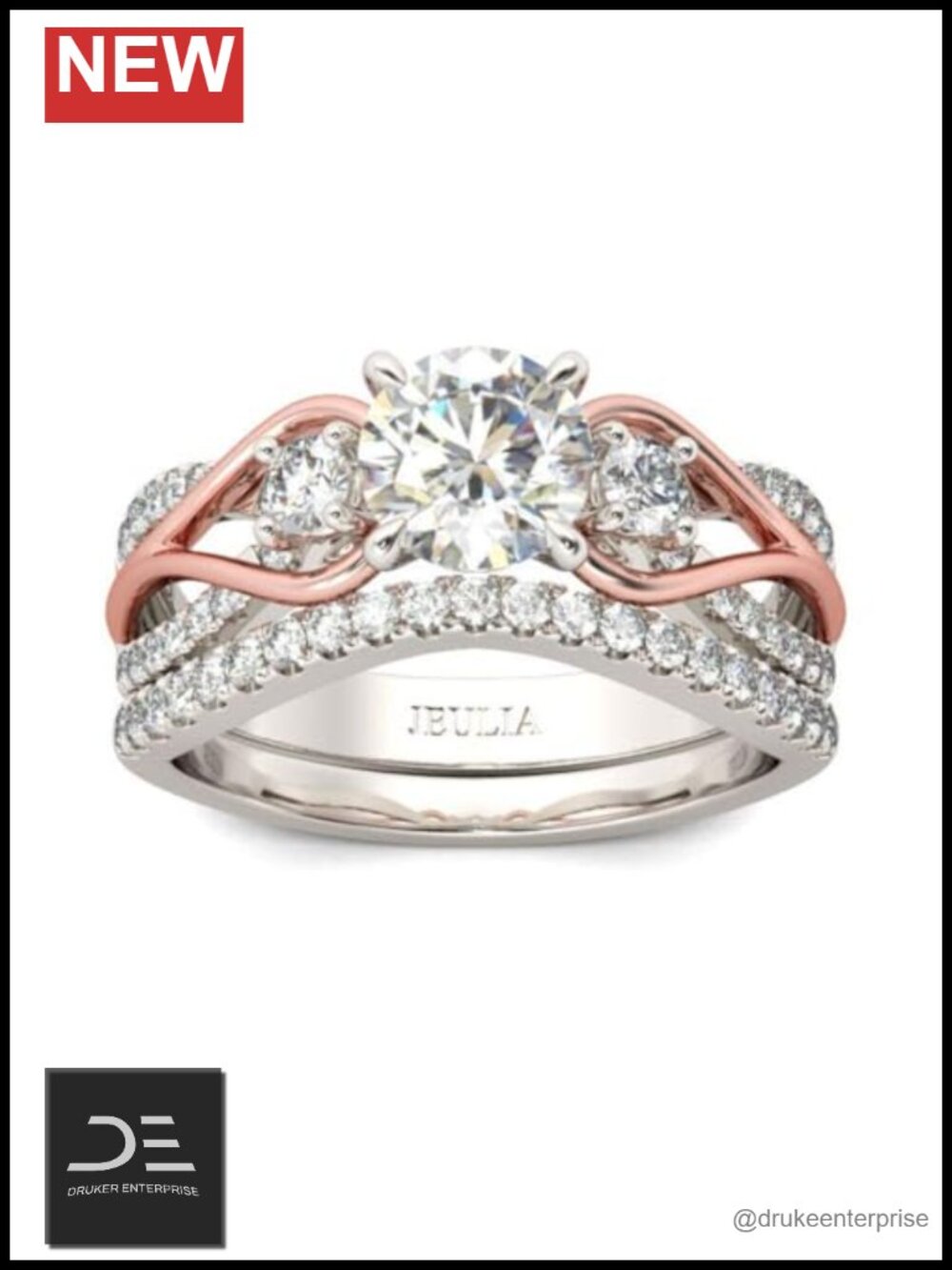 Rose Gold Sterling Silver Halo Bridal Set Engagement Ring for Women Size 7